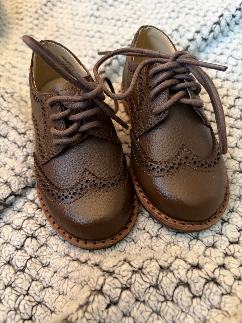 Janie and Jack Brown Boys' Leather Wingtip Dress Shoes